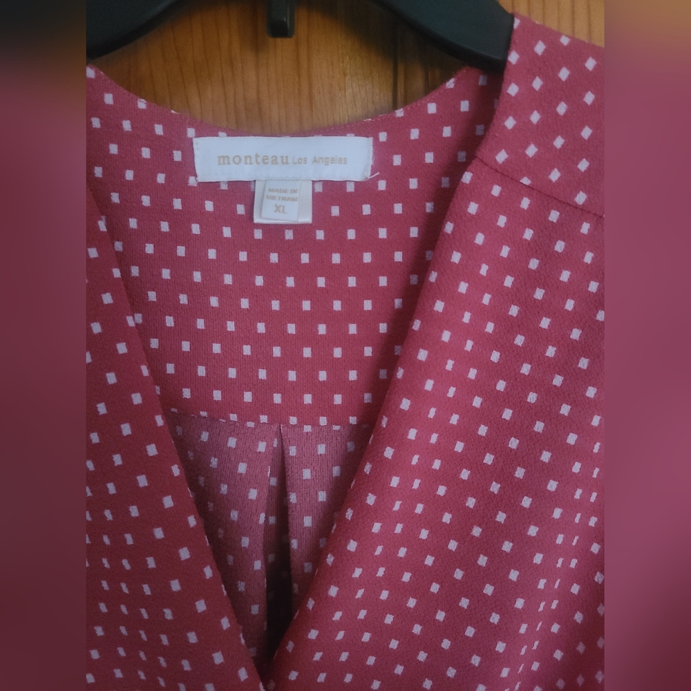 Monteau Mauve & White Polka Dot Sleeveless Peplum Top size XL - Picture 3 of 6